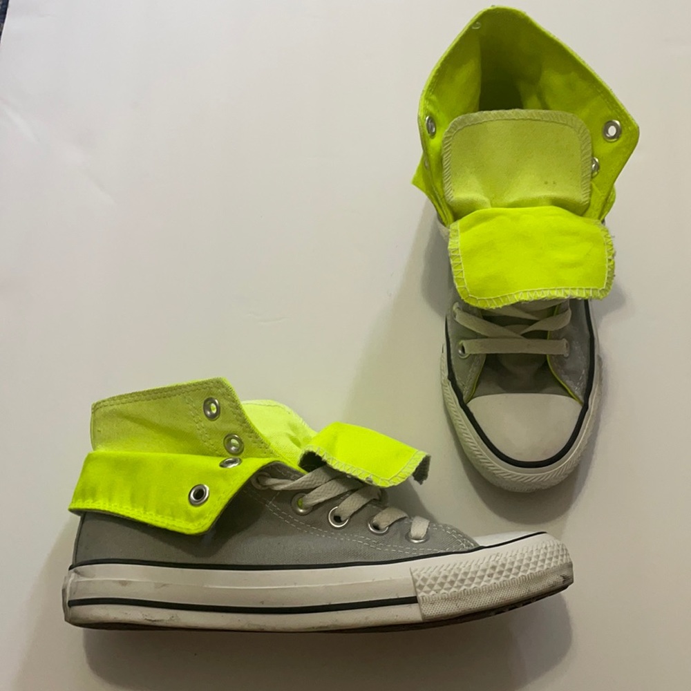 Grey and Neon Yellow Converse